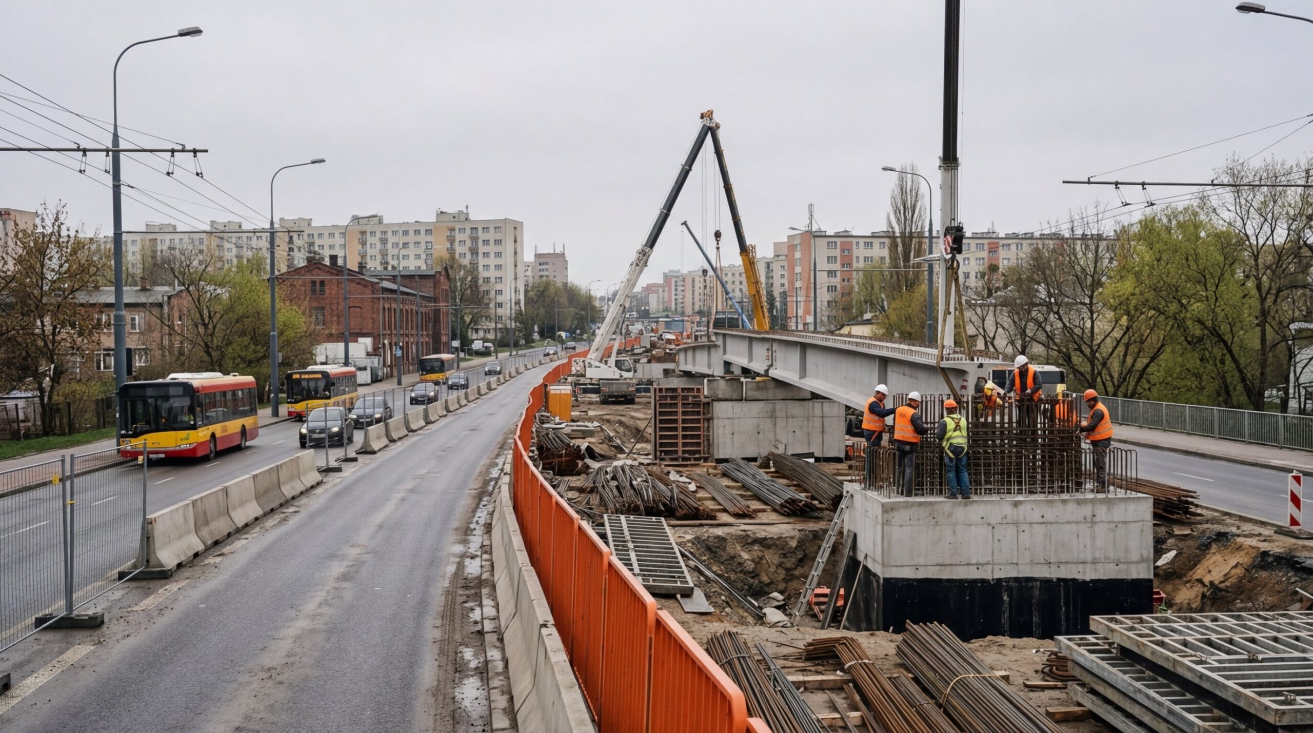 Prace na Al. Unii Lubelskiej. Rozpoczyna się montaż elementów konstrukcyjnych nowego mostu