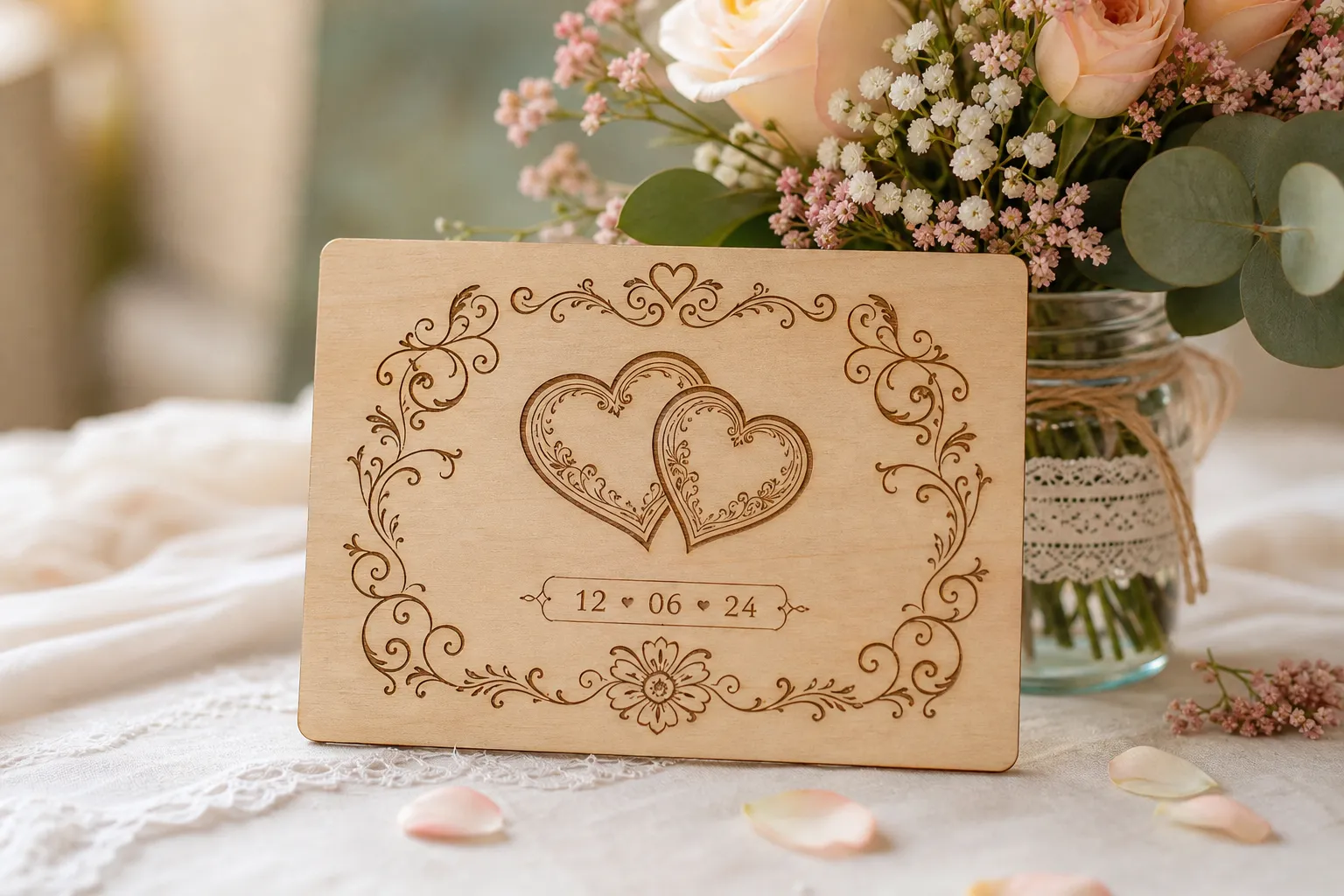 Personalizowana kartka na ślub z wygrawerowanymi imionami pary i datą